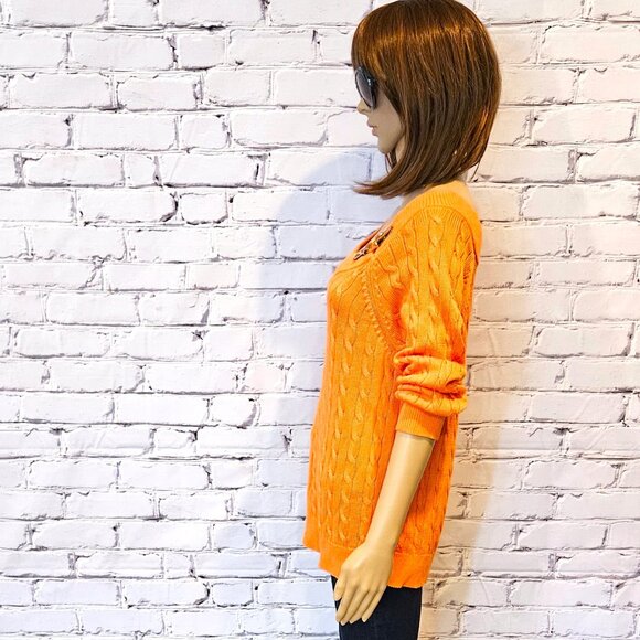 LAUREN by RALPH LAUREN - Classic cable knit scoop neck orange sweater - Picture 9 of 10